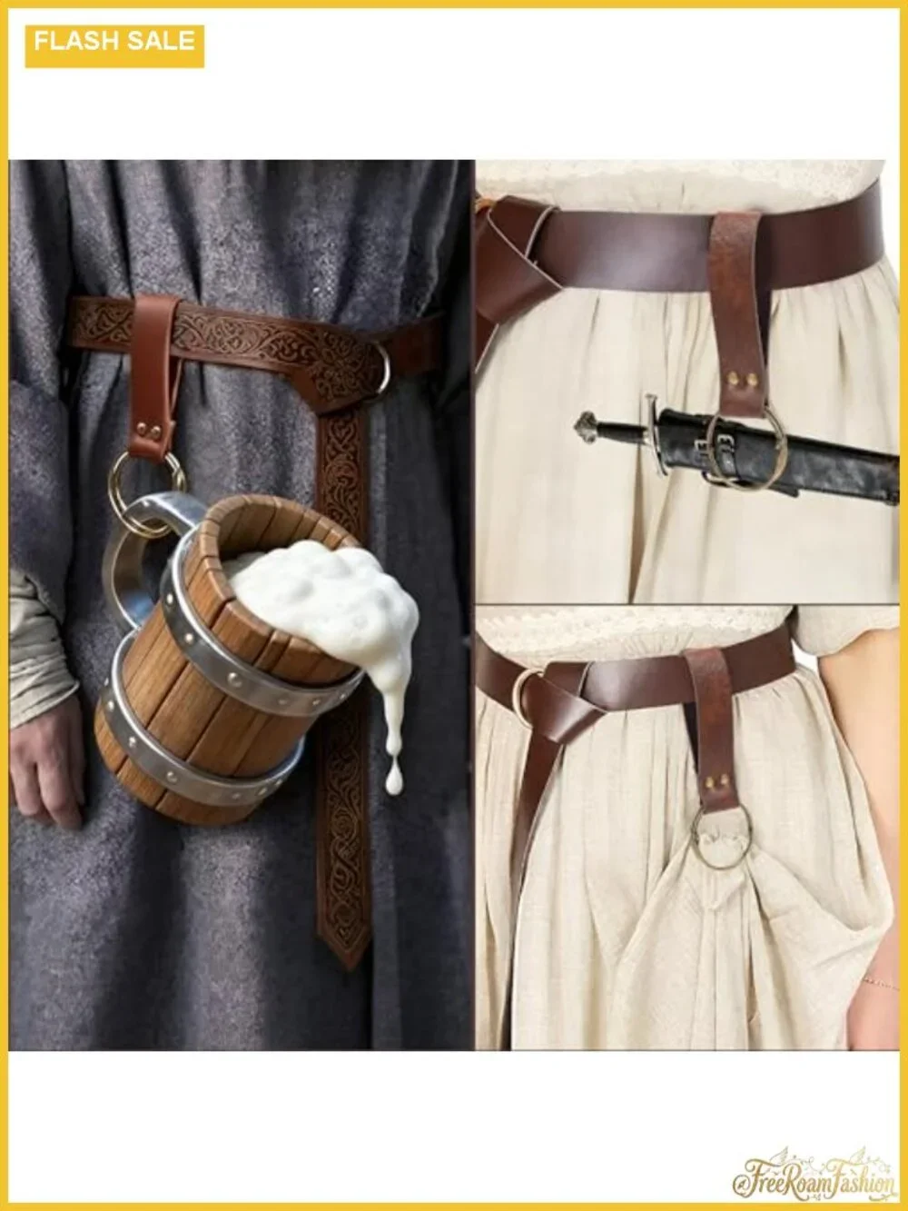 PU Leather Renaissance Corset Belt with Pouch Medieval Costume Accessory
